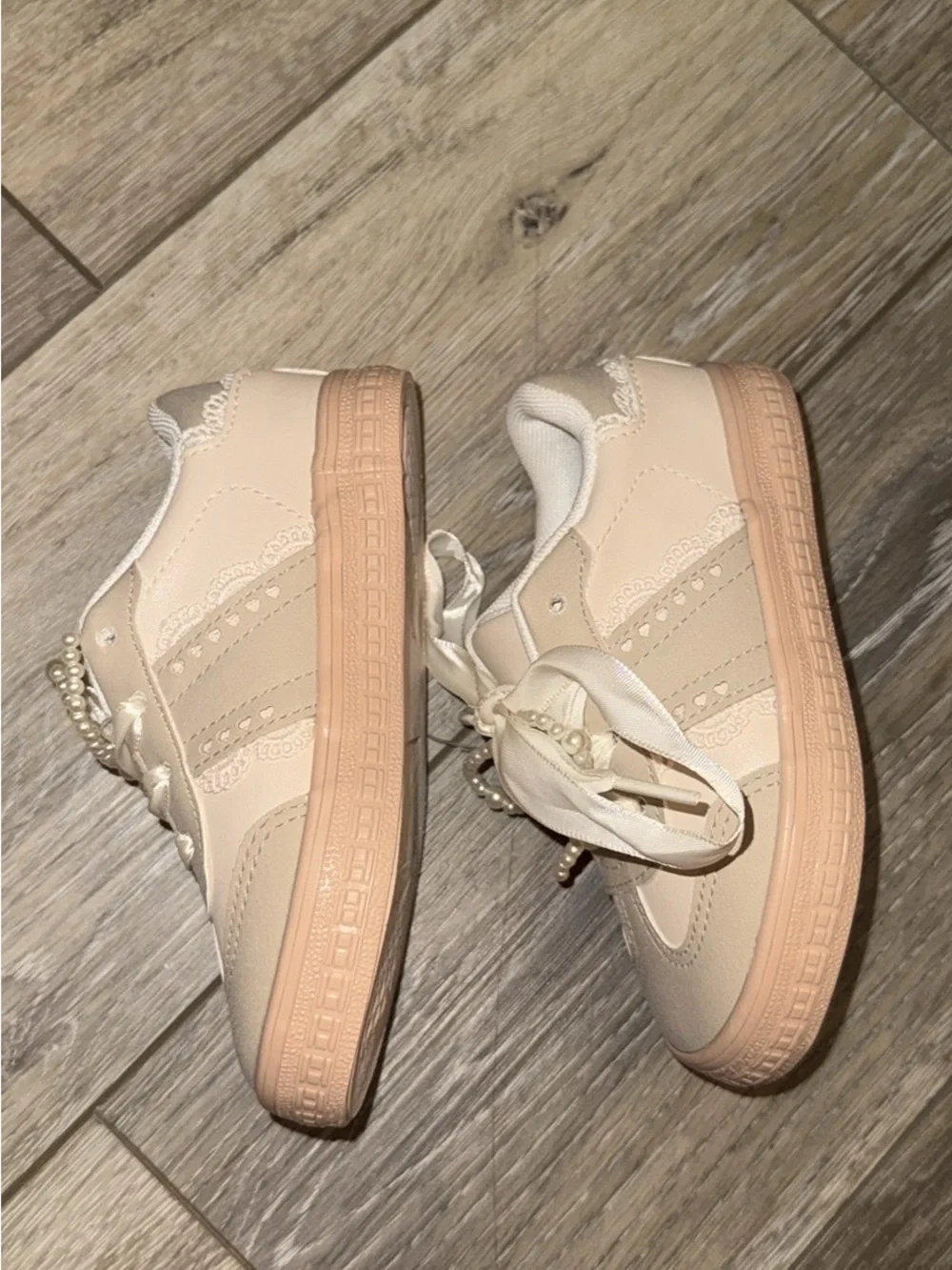 cupcakes & cashmere Cream and Blush Pearl Ribbon Kids Sneakers
